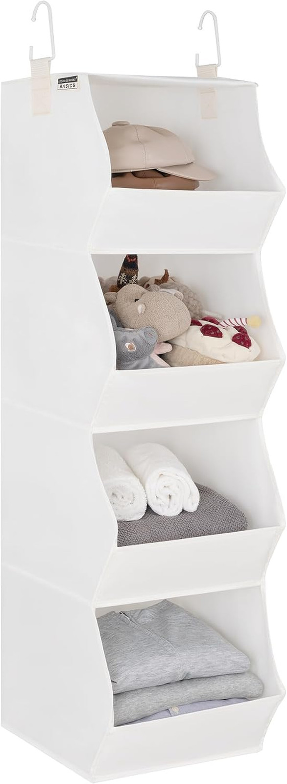 Basics Hanging Closet Organizer, 4-Shelf Wide Trapezoid Closet Shelves with Rein