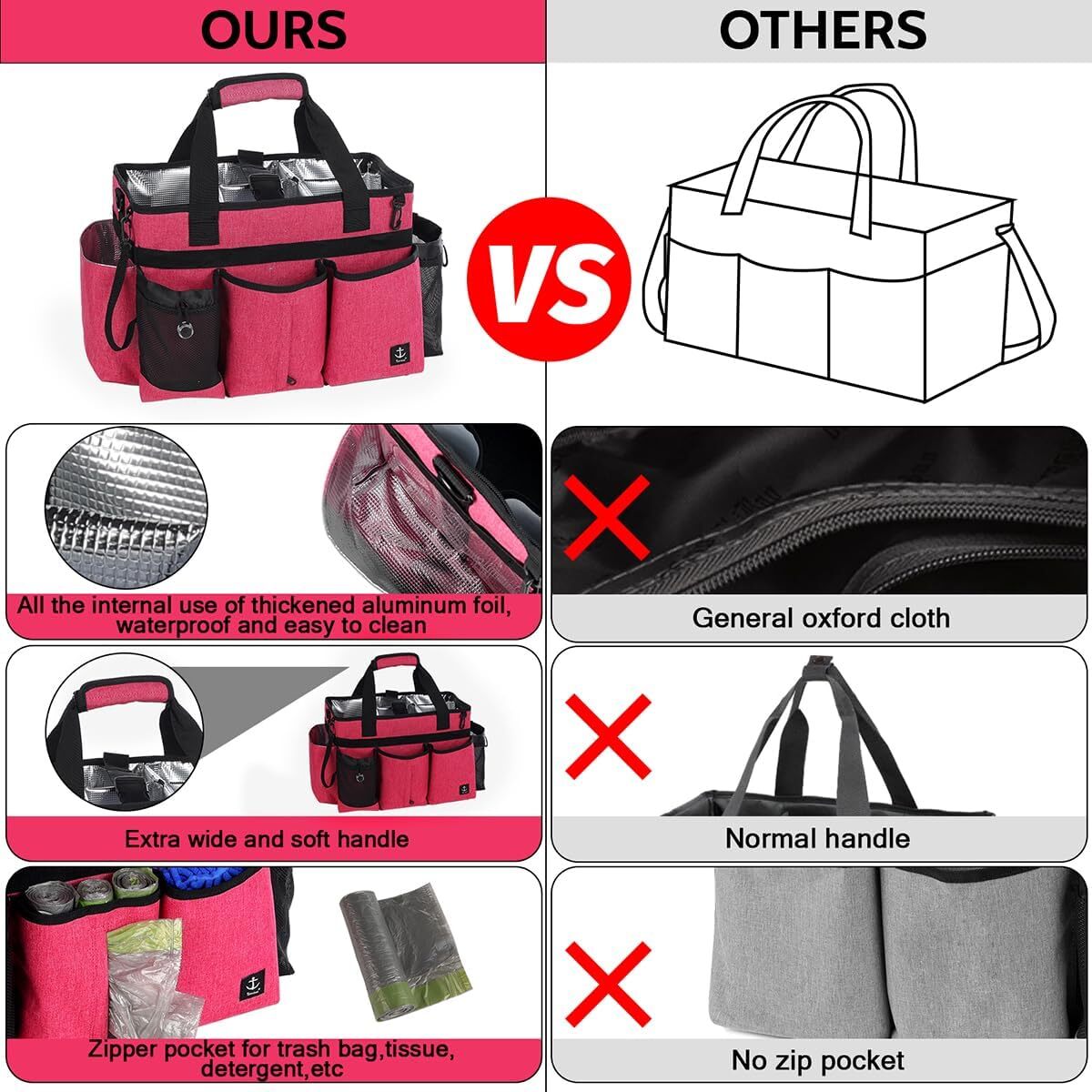 Large Wearable Cleaning Caddy Bag with Detachable Divider, Cleaning Organizer &