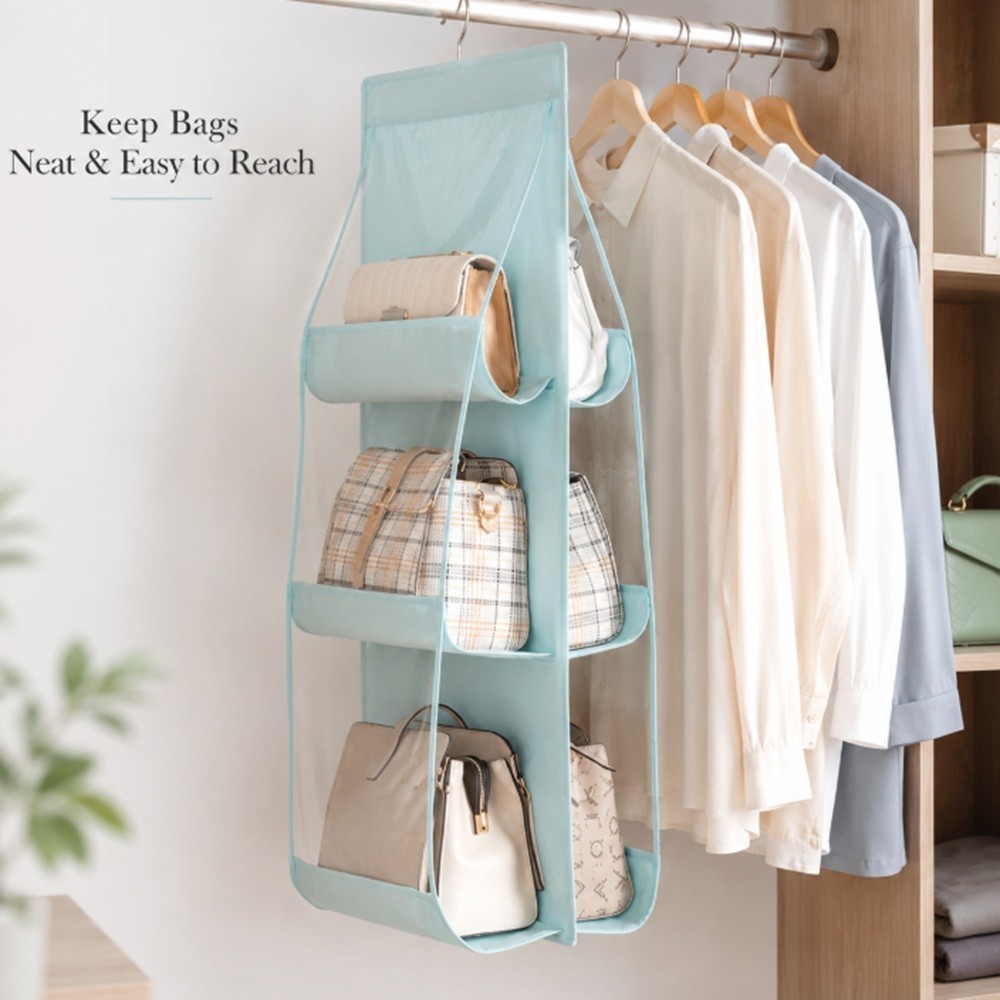 Hanging Handbag Organizer for Wardrobe – 6 Pocket Shelf Bag Storage Holder