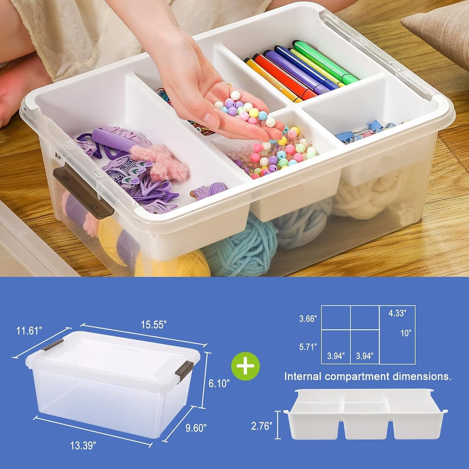 17 Quart Clear Storage Organizer with Lift Off Lid for Crafts and Sewing