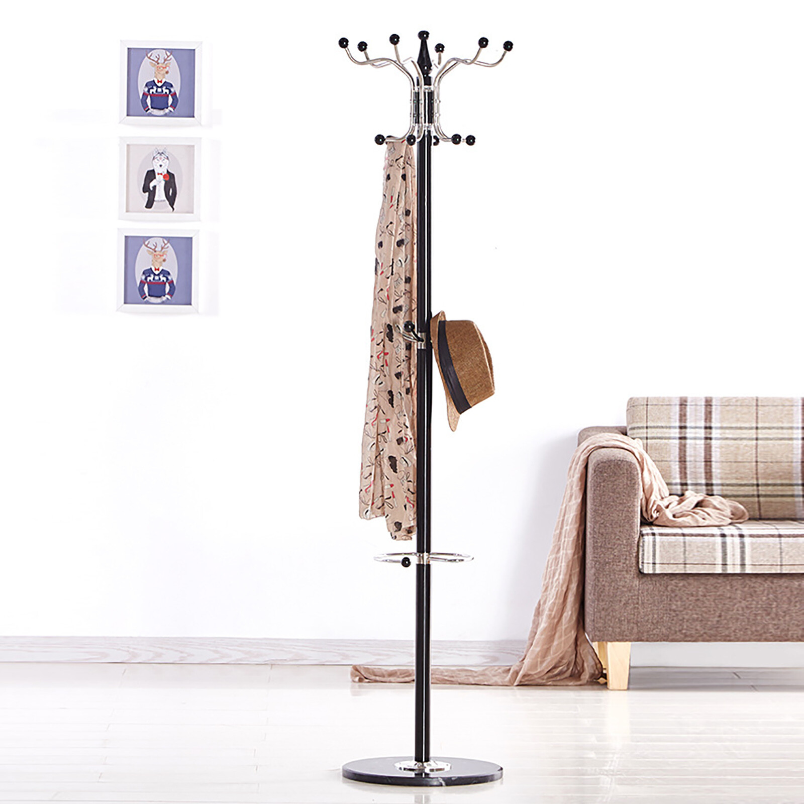 Coat Rack 16 Hooks 4 Levels Hat Jacket Stand Tree Holder Hanger Rack Marble Base