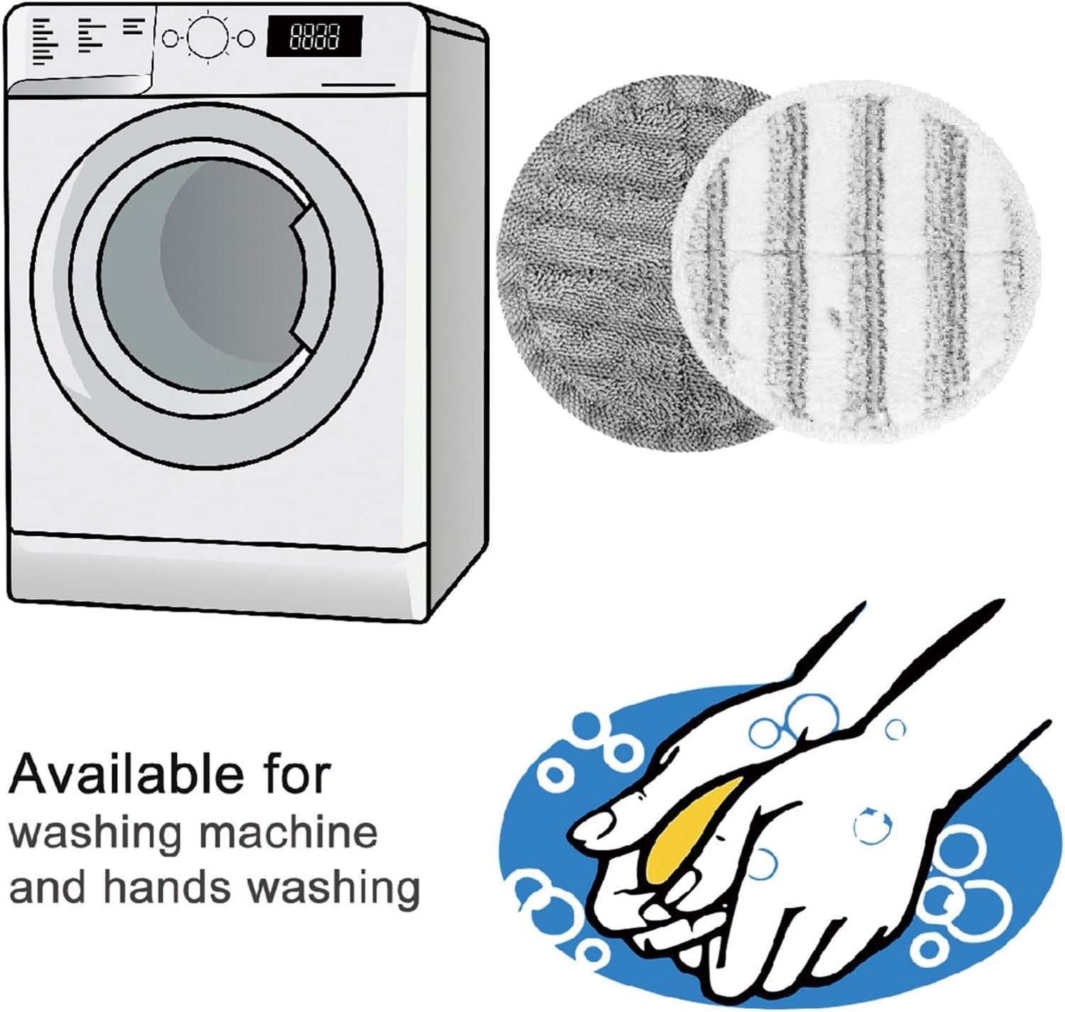 4-Pack 6.3in Electric Mop Replacement Pads – 2 Gray High-Absorbent Pads & 2 W…