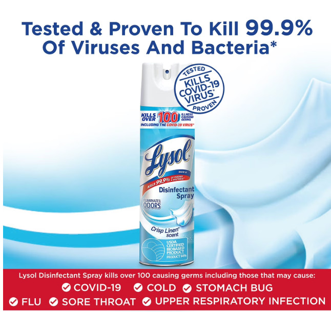 Lysol Disinfectant Spray Crisp Linen 19 oz 3 Pack (Pack of 2) 6 Cans Total