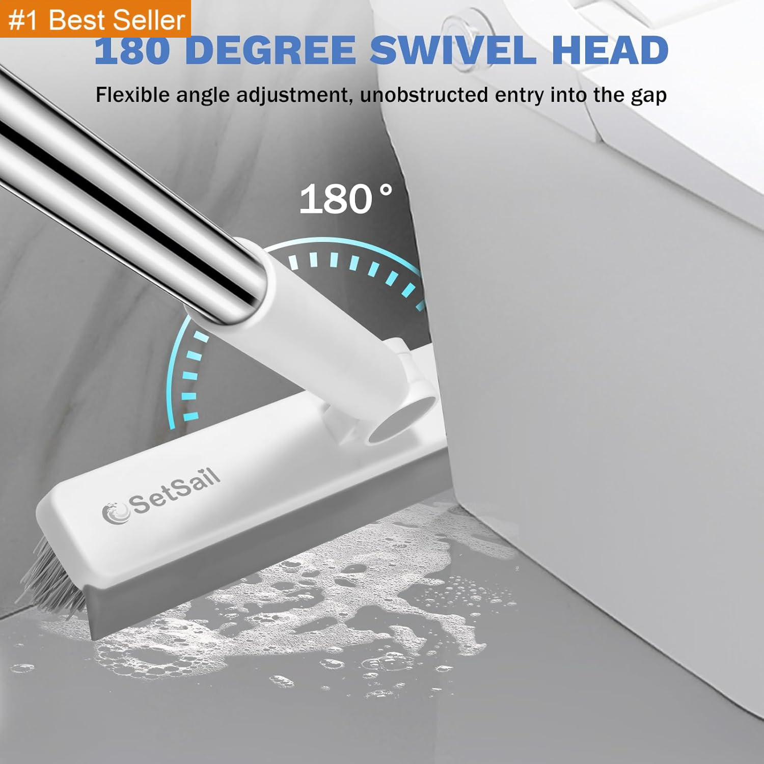 Grout Cleaner Brush with Long Handle, V-Shaped Floor Scrub Brush Swivel Grout Br