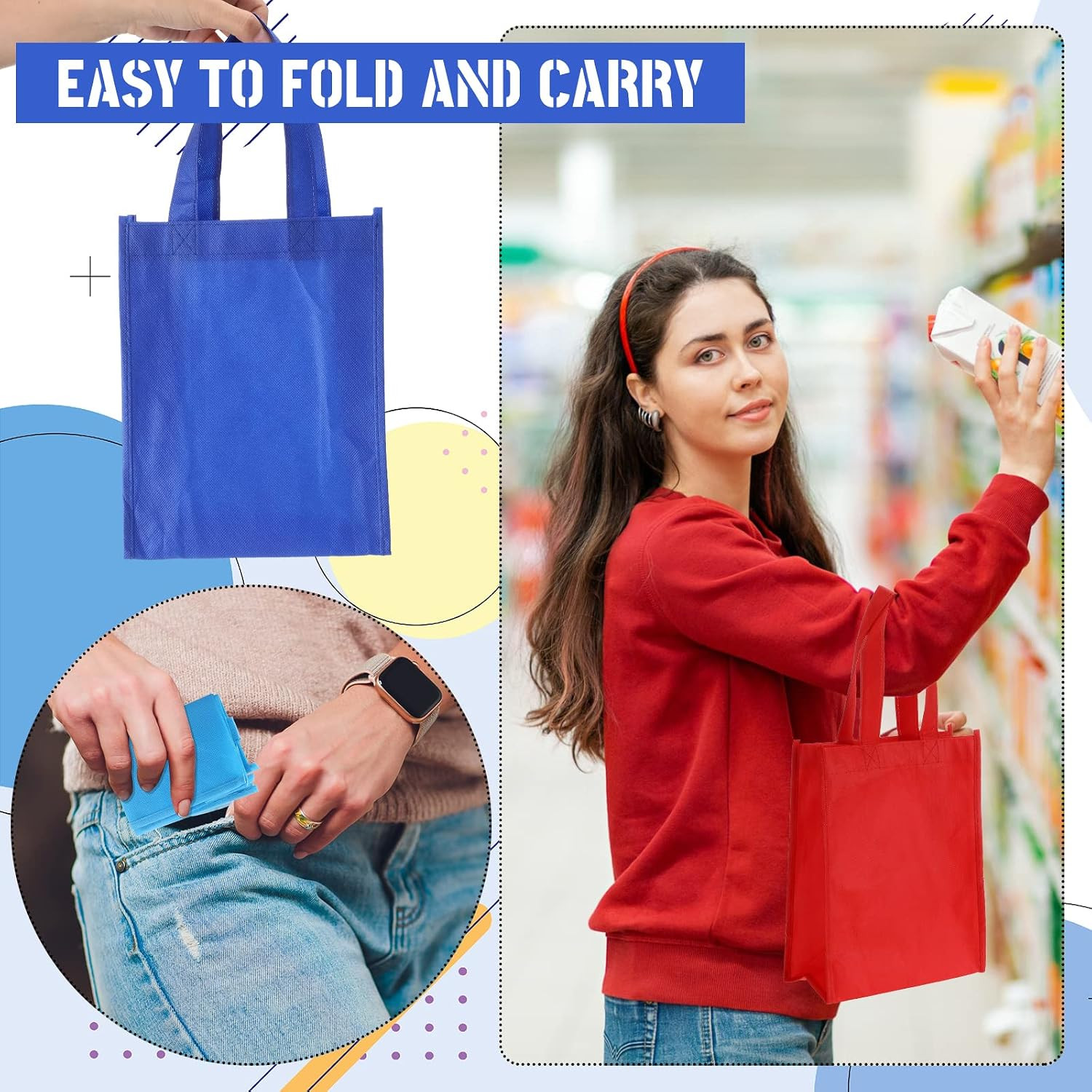 100 Pcs Non Woven Bags Reusable Gift Bag with Handles Shopping Tote Grocery Good