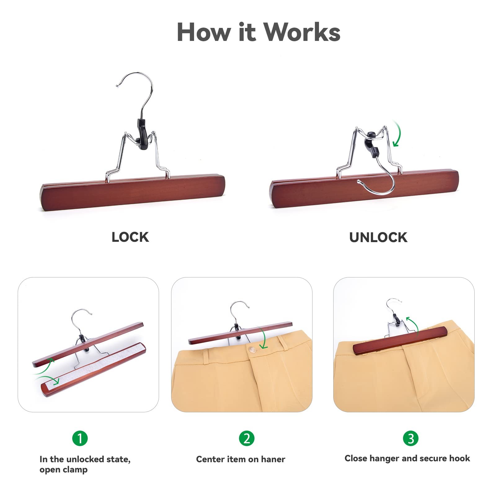 Wooden Pants Skirt Hangers Smooth Finish Solid Wood Non Slip Jeans Slack Clamp H