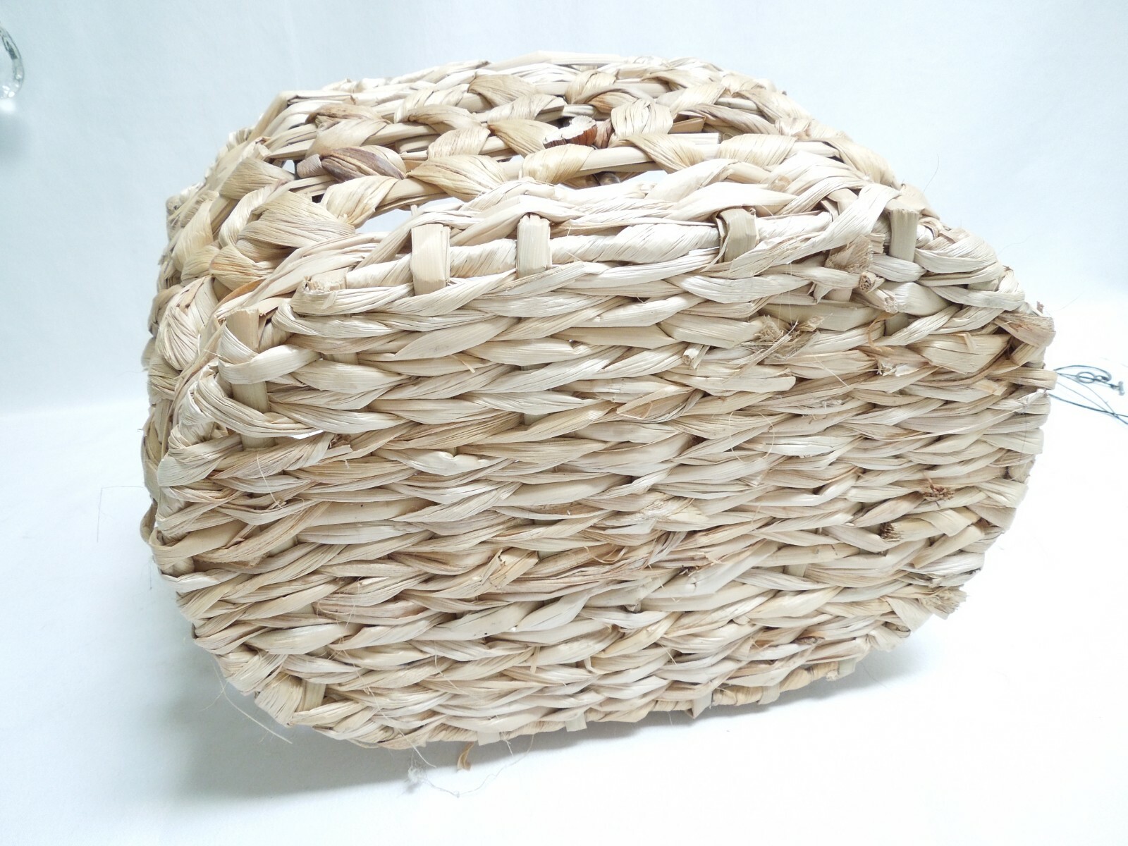 Large Woven Straw Basket with Metal Frame and Handles for Fruits & Vegetables