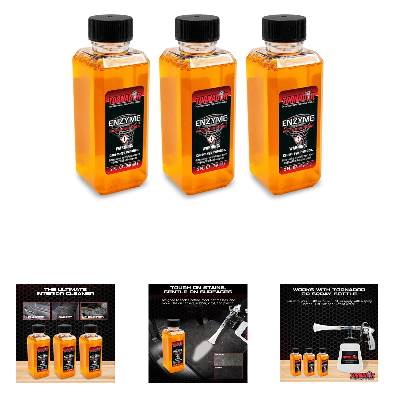 Tornador TC Enzyme Multi Purpose Cleaner 2oz 3 Pack Heavy Duty Spot Stain