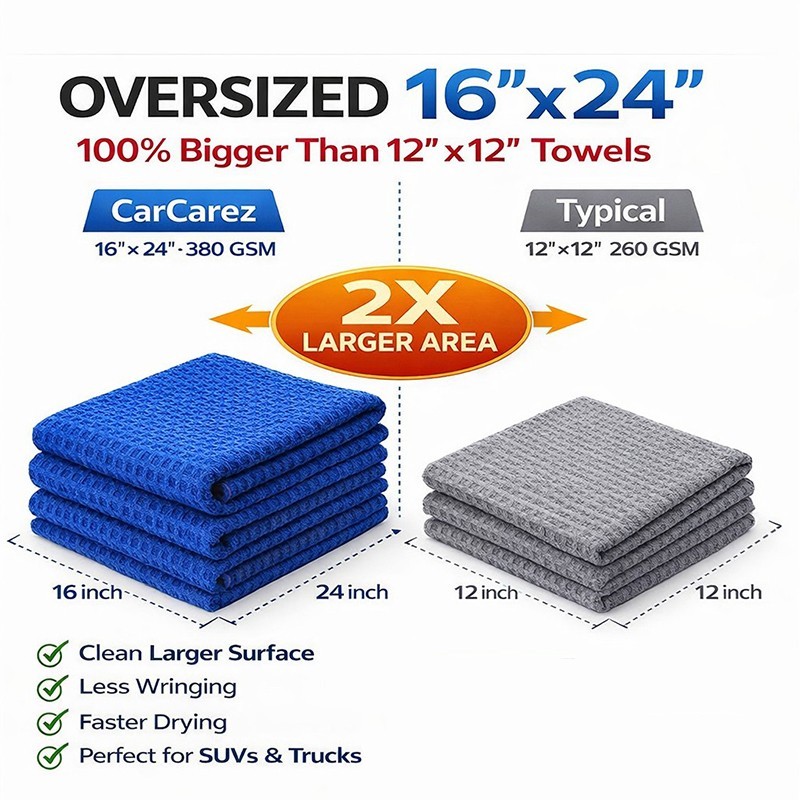 CarCarez Premium 3-Pack Microfiber Waffle Towels 16″x24″ 380GSM 3 Colors
