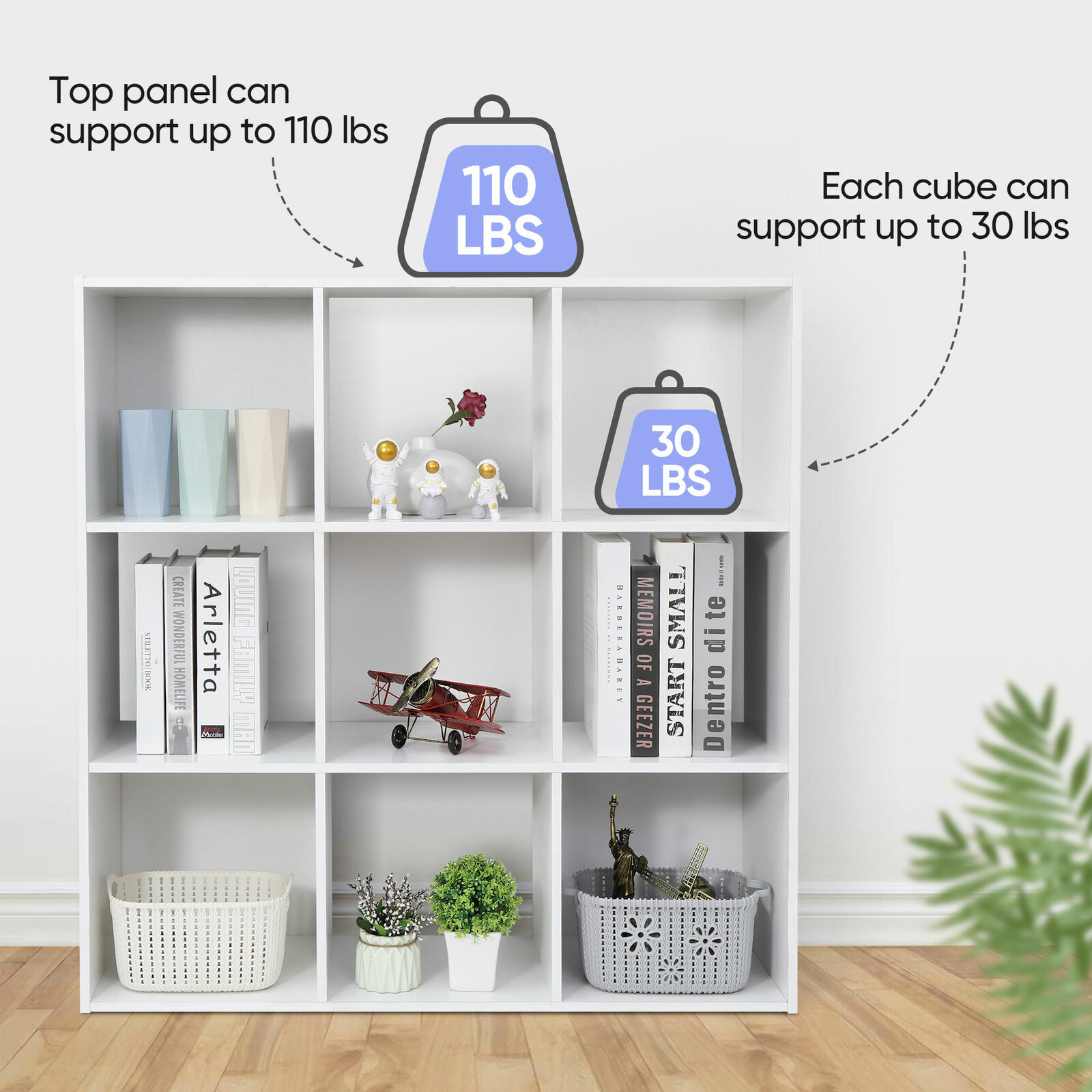 9-Cube White Closet Organizer Storage Shelves Save Space Study Bookshelves