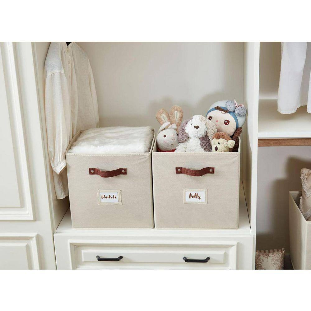 Beige 10.5 In. X 11 In. Fabric Decorative Basket Set of 6, Storage Cubes Organiz