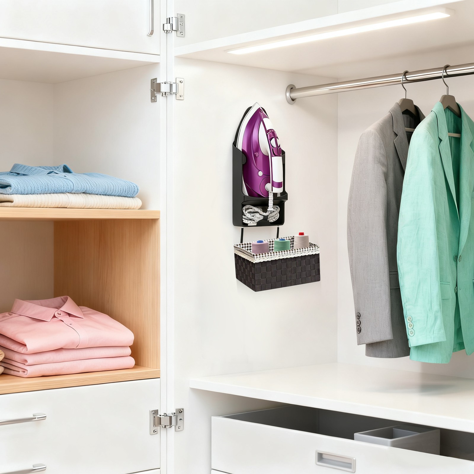Iron Holder Hanger Wall Mounted Ironing Board Storage Rack for Home Laundry Room