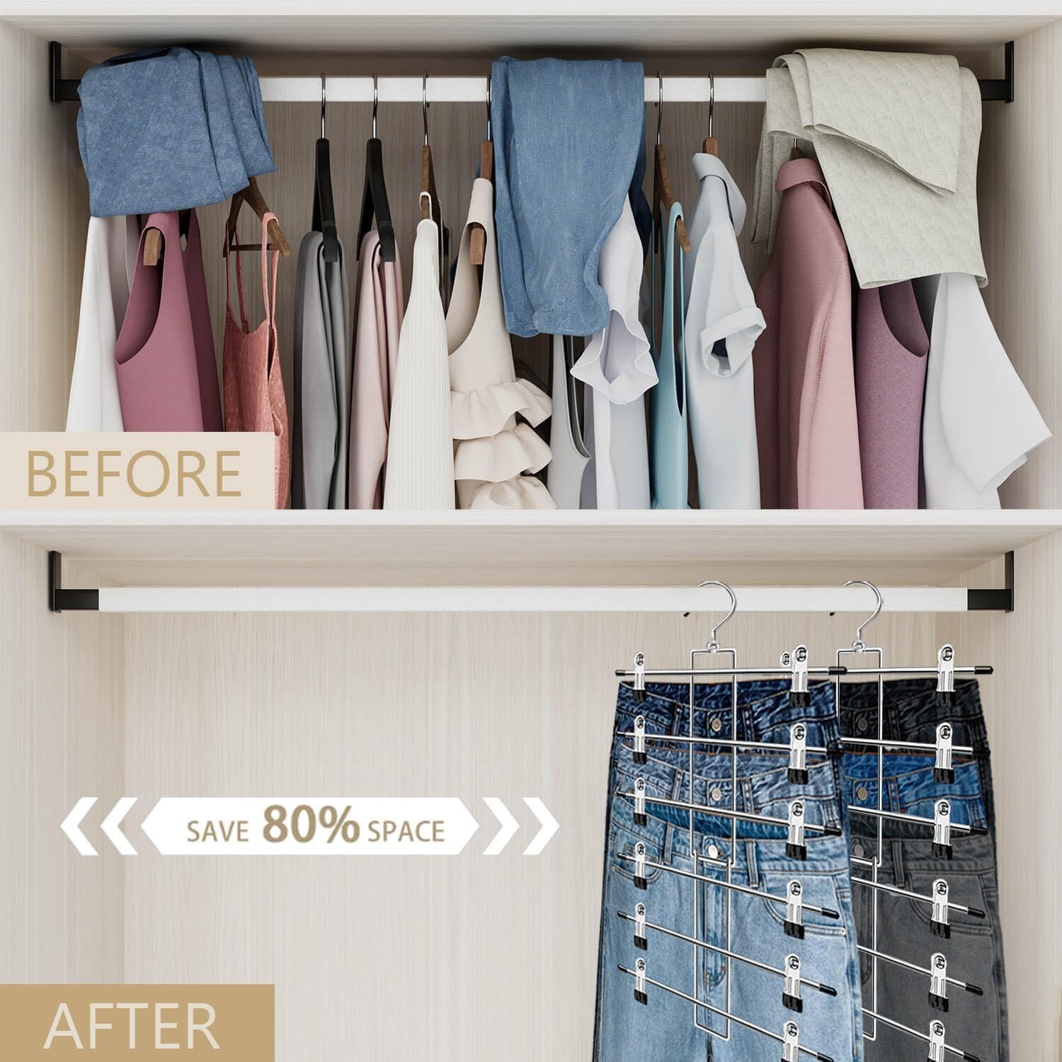 2 Pack Pants Hangers with Clips 6 Tiers Skirt Hangers Clothes Hangers