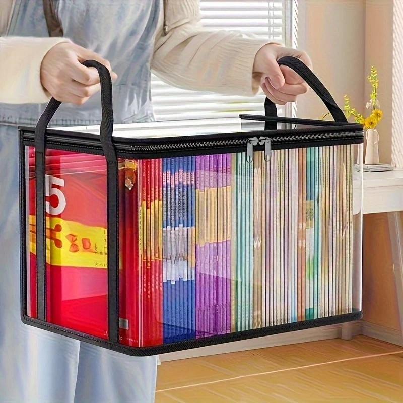 3-Pack Transparent Storage Boxes Foldable Plastic Organizer with Lid Large
