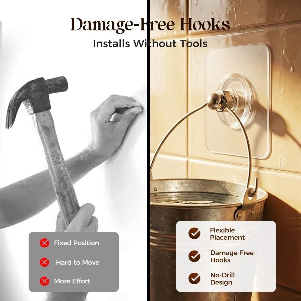 10x Self Adhesive Wall Hooks No Drill Screw Stickers Punch Free Seamless Clear