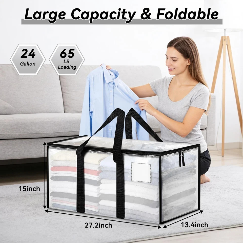 6-Pack Extra Large Heavy Duty Moving Bags, Clear Storage Bins with Tags,