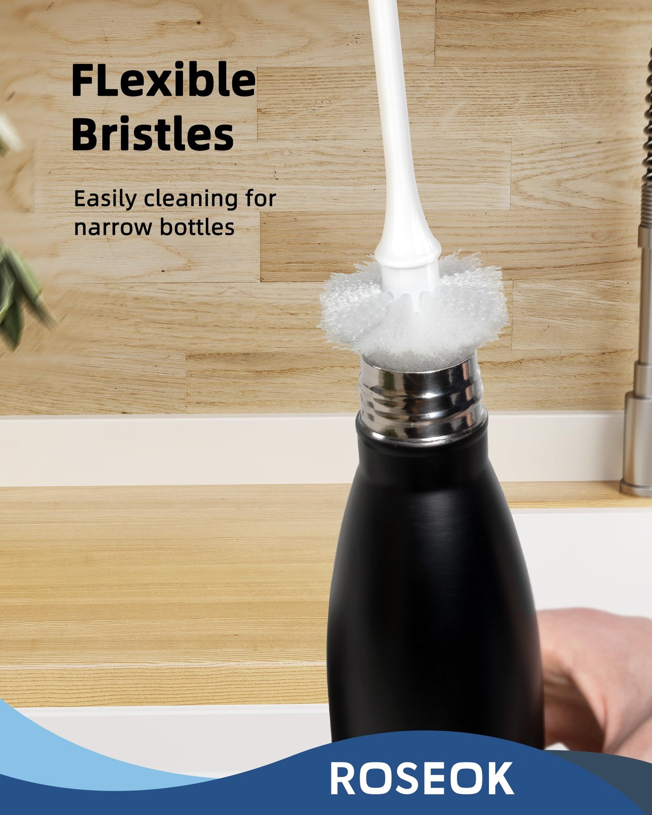 Flexible Bottle Brush Dual Bristle Navy Blue 2 Pack For Water Cups Mugs