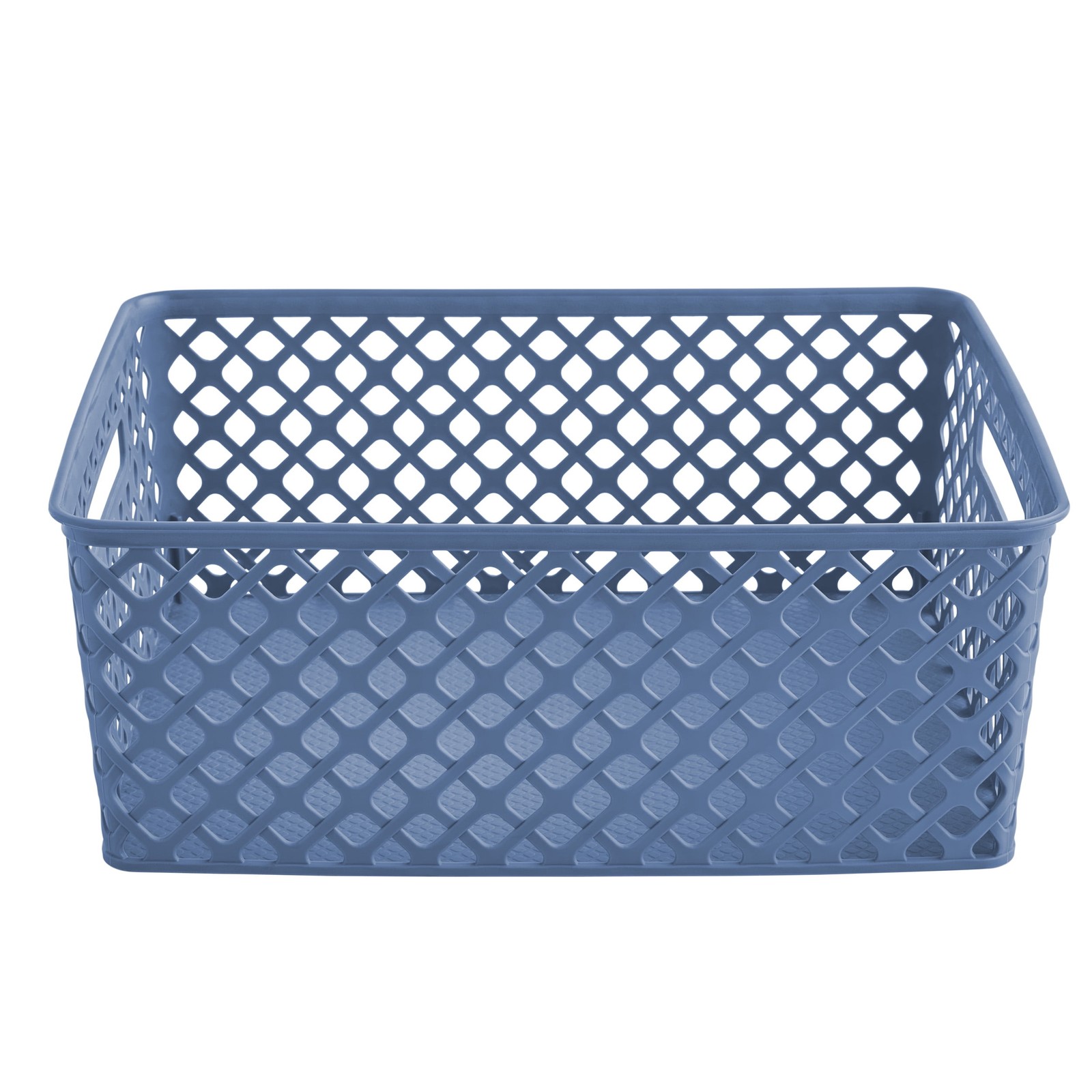 (3 pack) Medium Blue Decorative Plastic Storage Basket, 14 in x 11.5 in x 5.3 in