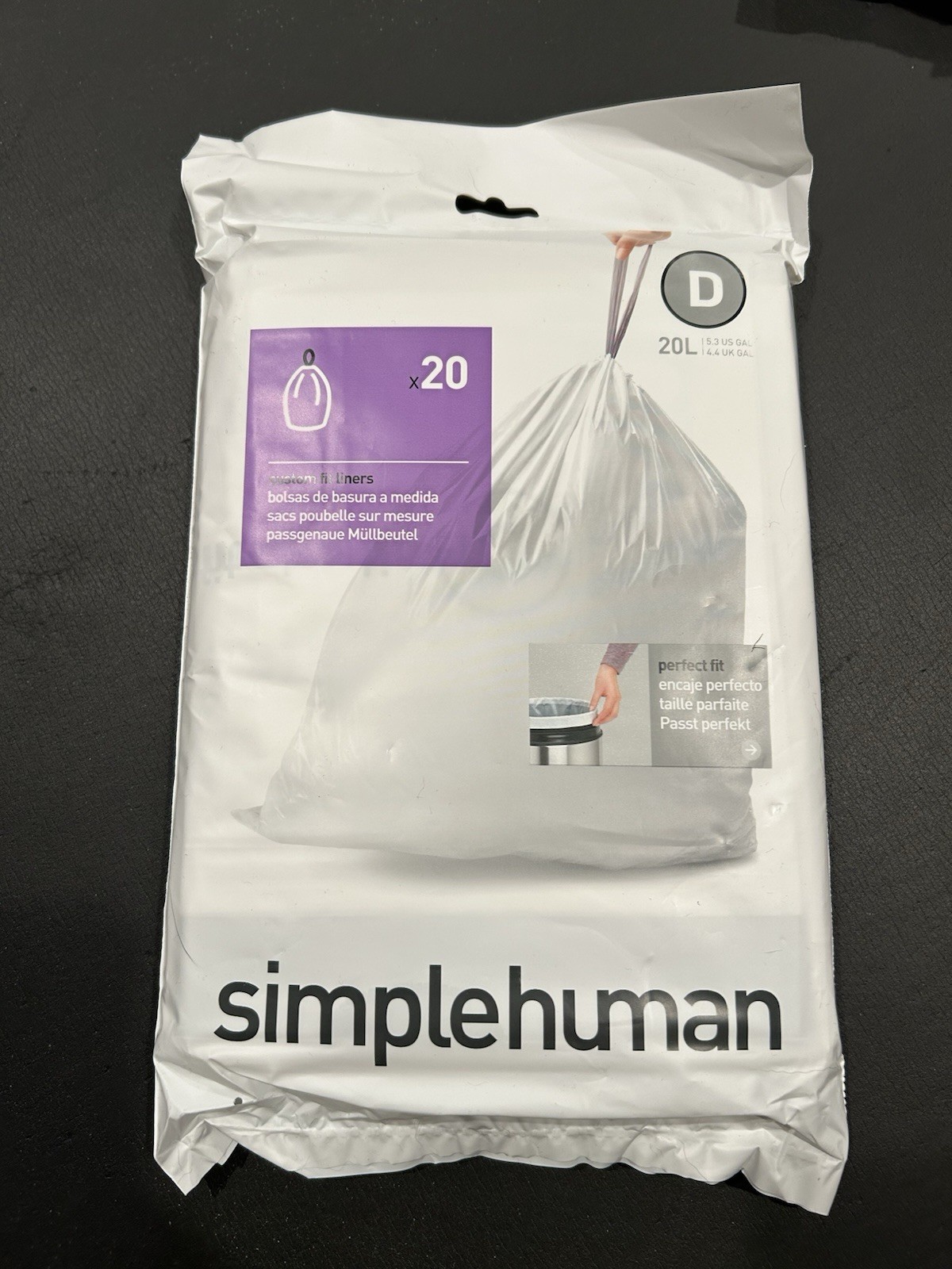 SIMPLEHUMAN Code D Custom Fit Kitchen Trash Bag Liners 60 Count (3 packs of 20)