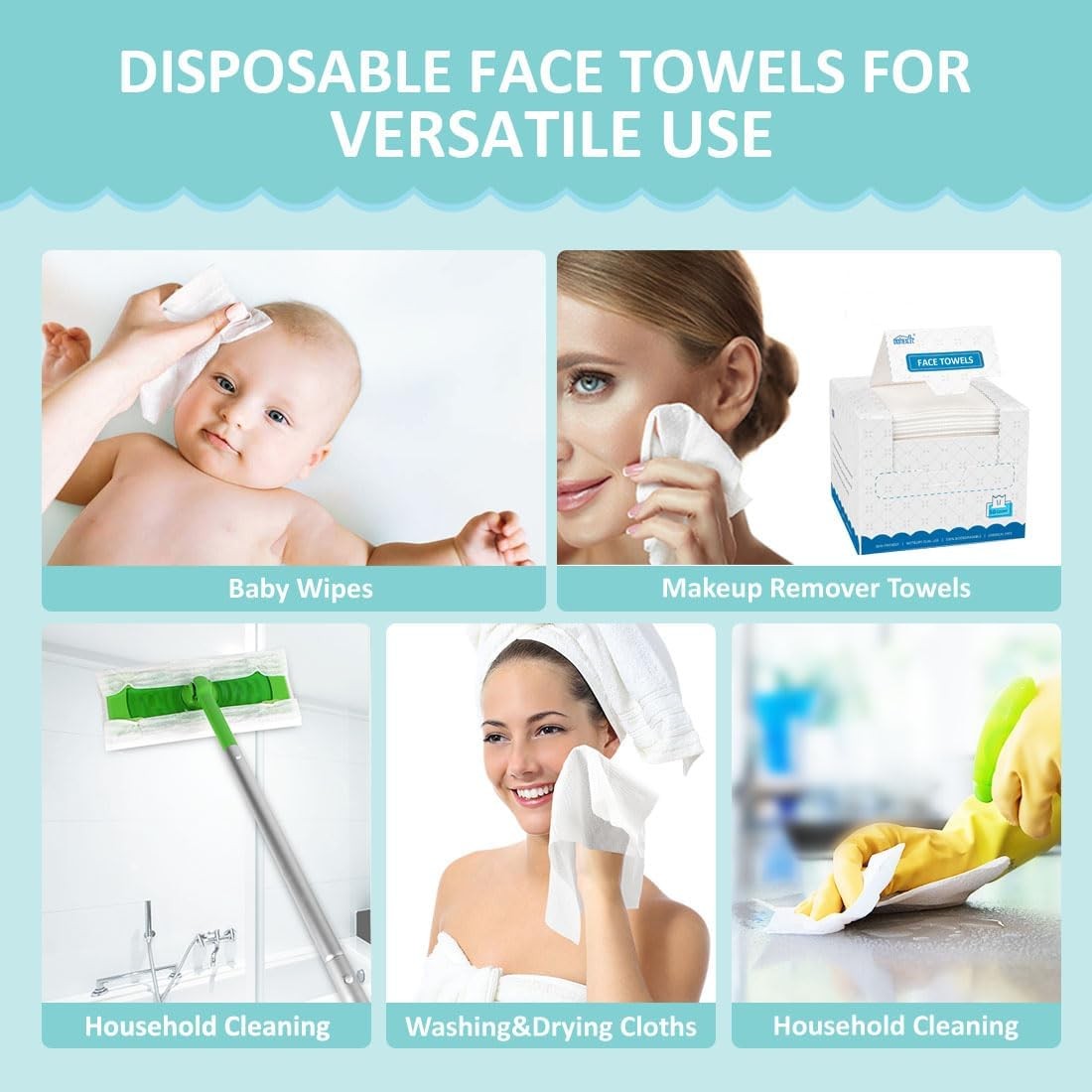 Face Towels, Disposable Face Towelette, Biodegradable Makeup Remover Dry Wipes