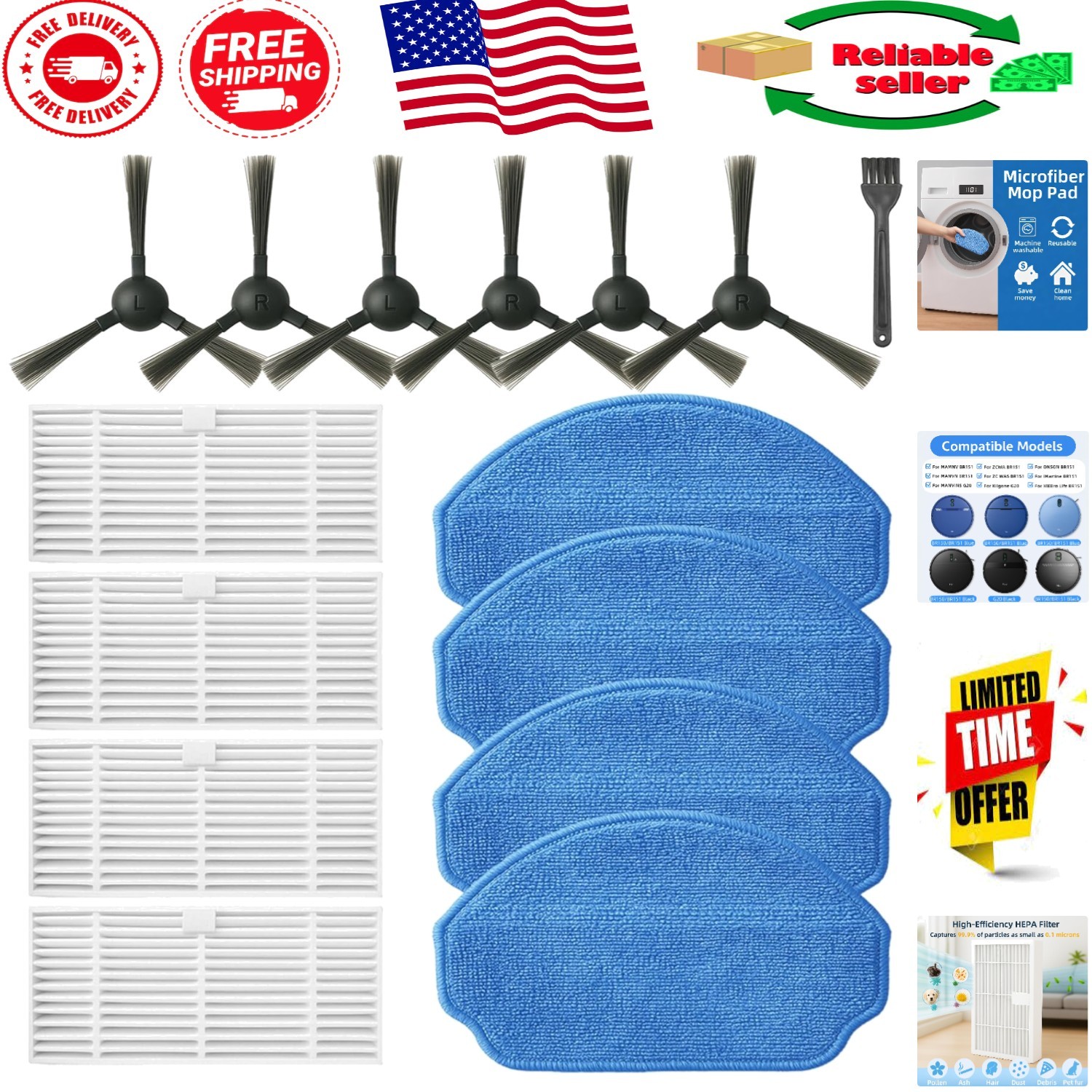 High-Quality Accessories for MAMNV BR151 Robot Vacuum – Brushes, Filters & Pads