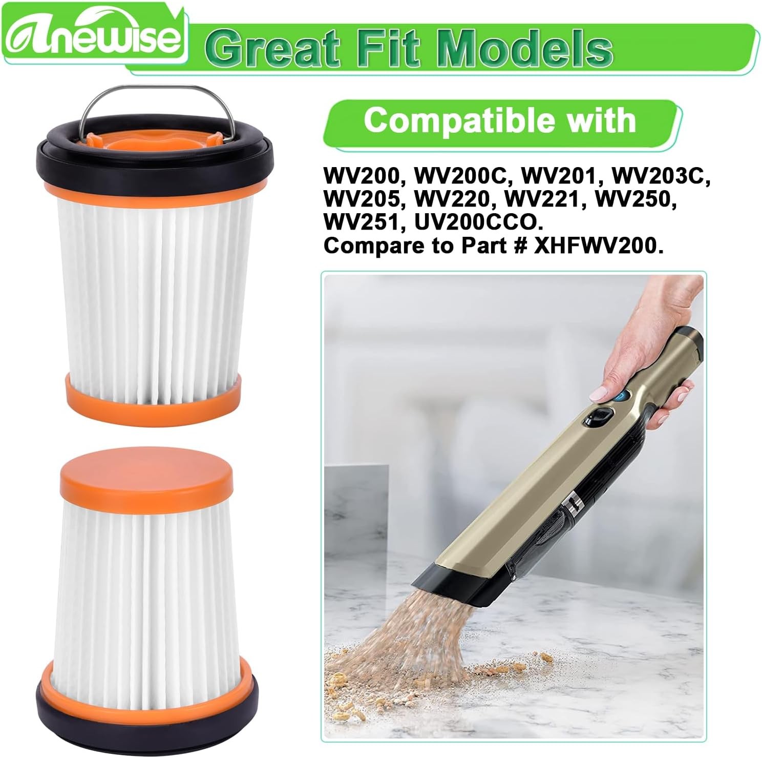 8 Pack WV201 Fiter Replacement for Shark Wandvac Handheld Cordless Vacuum WV200