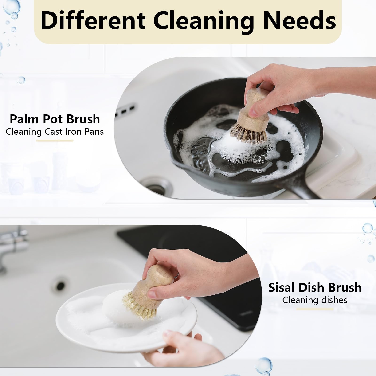 5 Pack Dish Brush Set, Wooden Dish Brush with 14’’ Bottle Brush, Natural Kitc…