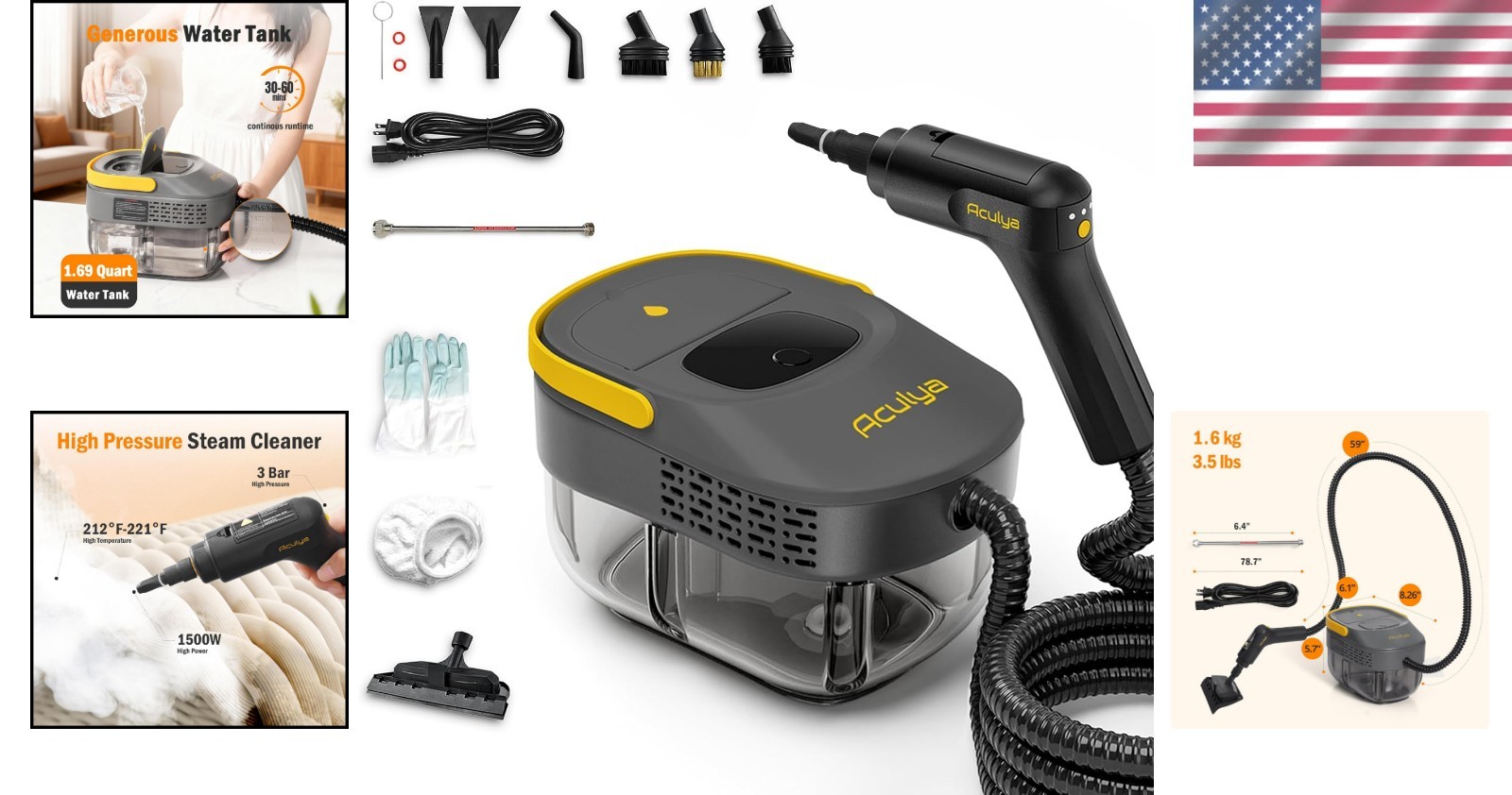 Professional-Grade Handheld Steam Cleaner – 30-60 Minutes of Steam Cleaning