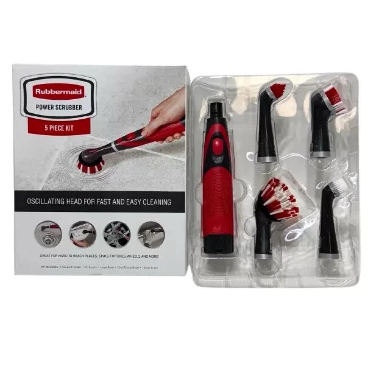 Rubbermaid Power Scrubber w/ 4 oscilation Heads – Battery Powered – 5 Piece Kit