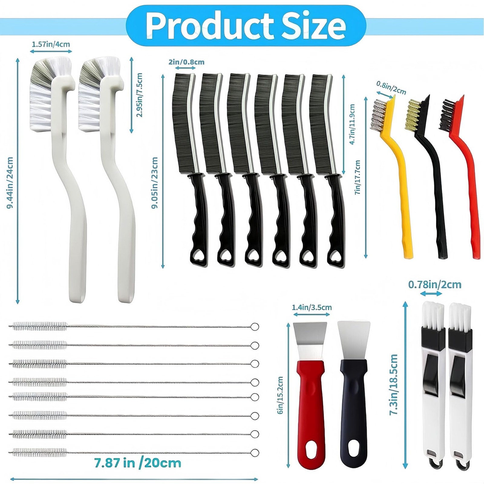 23Pcs Crevice Cleaning Brush Set, Hard Bristle Scrub Brushes Tools for Deep C…