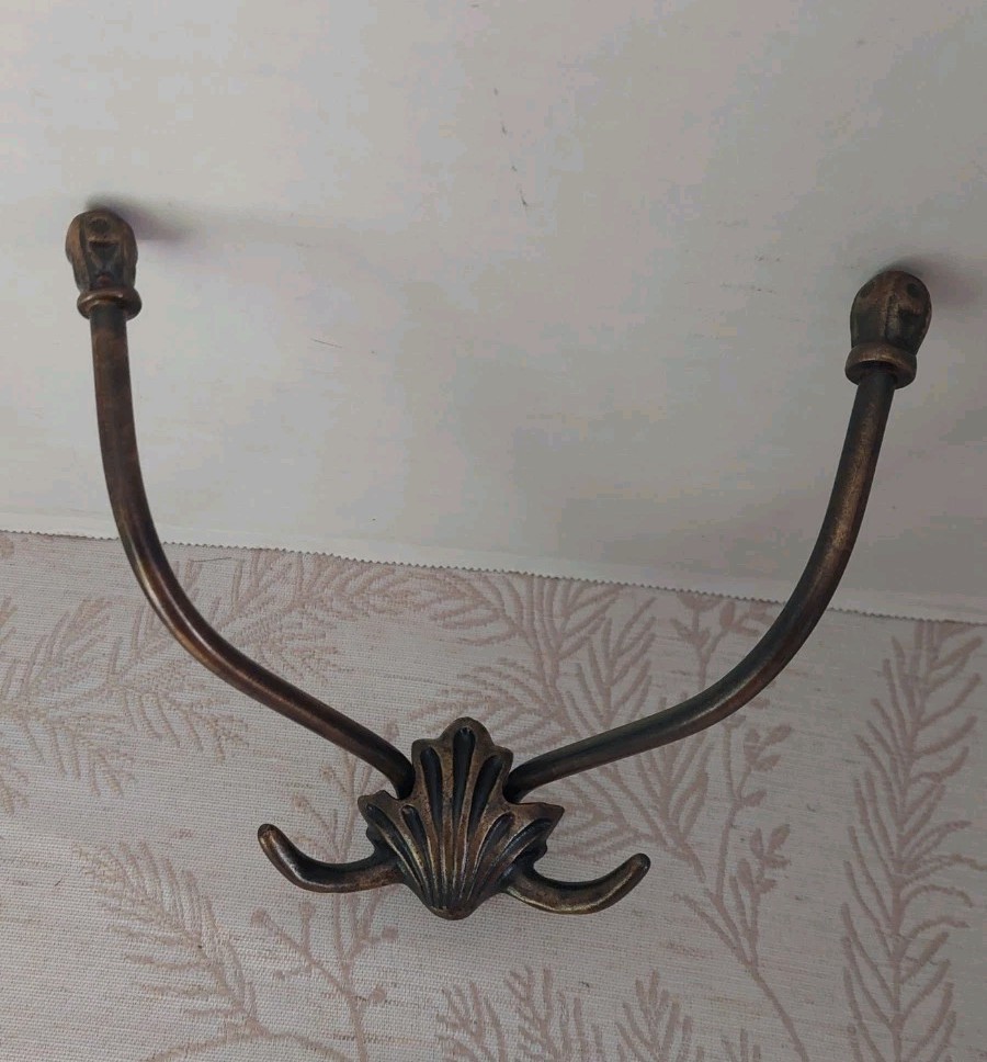 Vintage 2 Piece Double Coat Hat Hanger Hook Brushed Bronze Finish Hall Tree