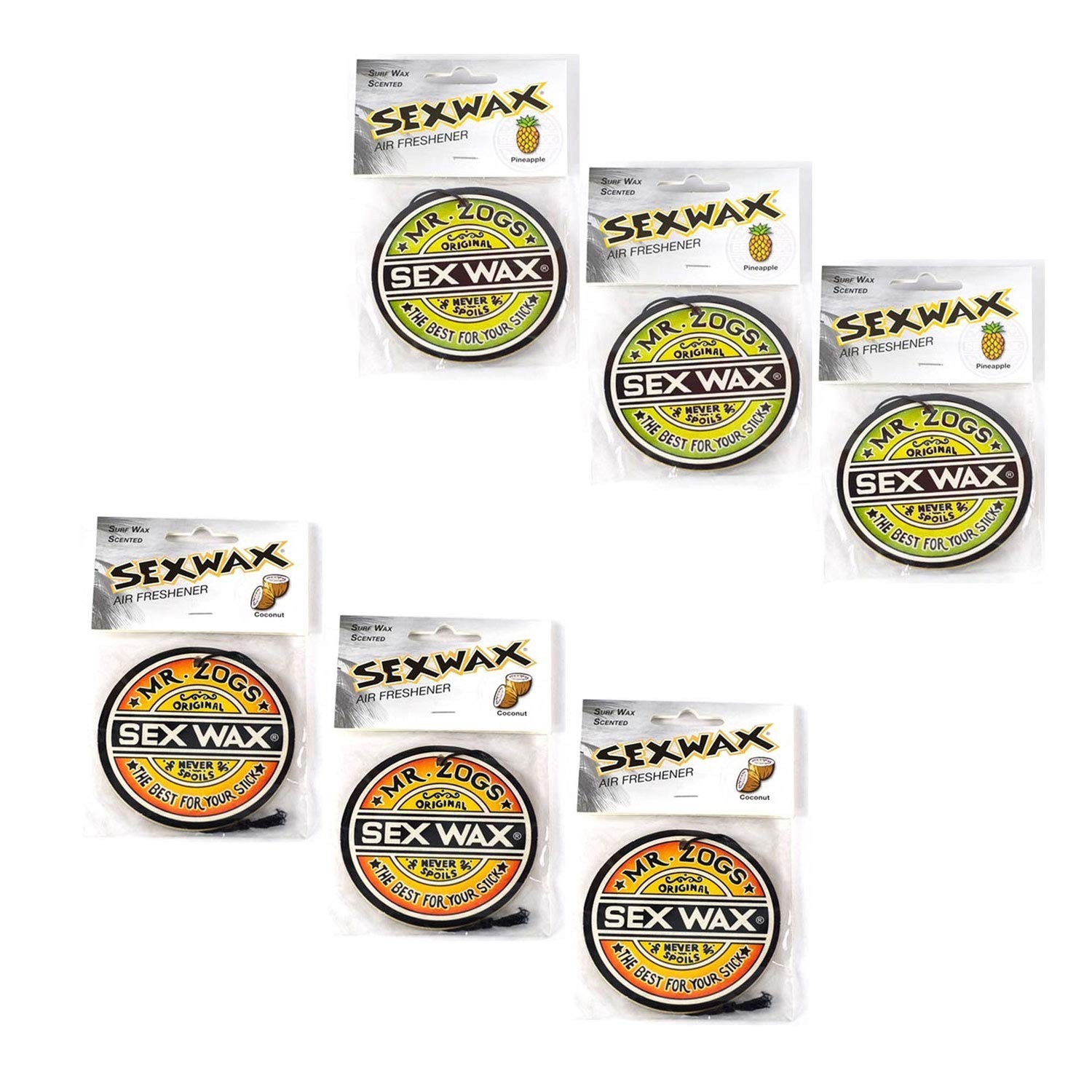Sexwax Air Freshener Mr. Zogs 3-Coconut 3-Pineapple Scent 6 pack Surf Wax