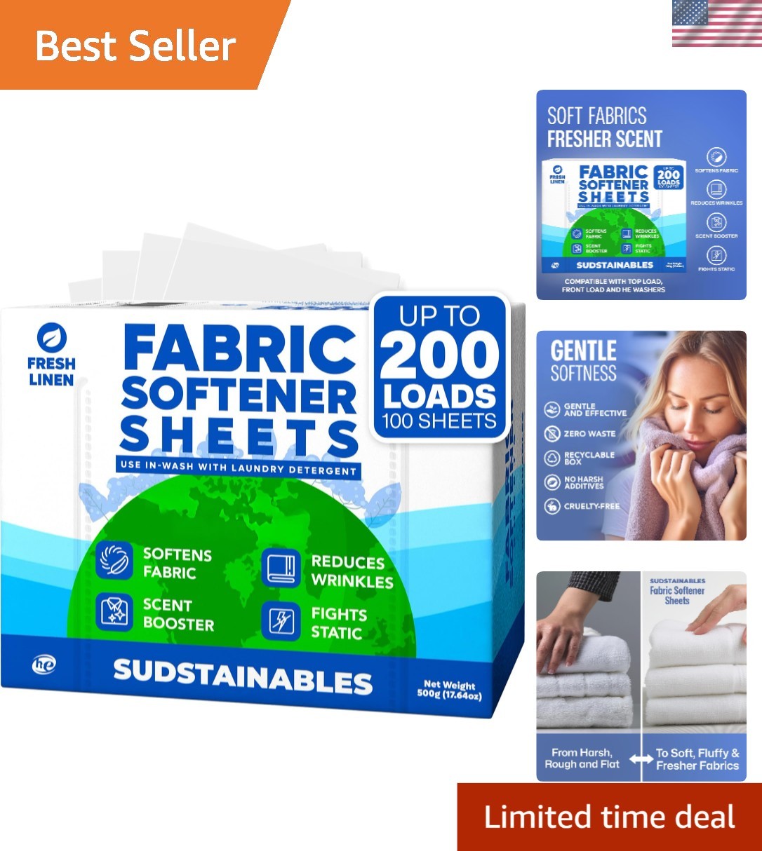Mess-Free Soft Fabric Softener Sheets for Hassle-Free Laundry – 200 Loads