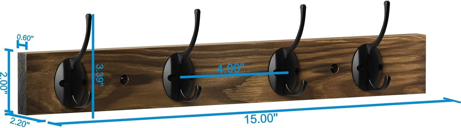 Wall Mounted Wooden Coat Hat Rack with 4 Hooks for Entryway Bathroom Bedroom