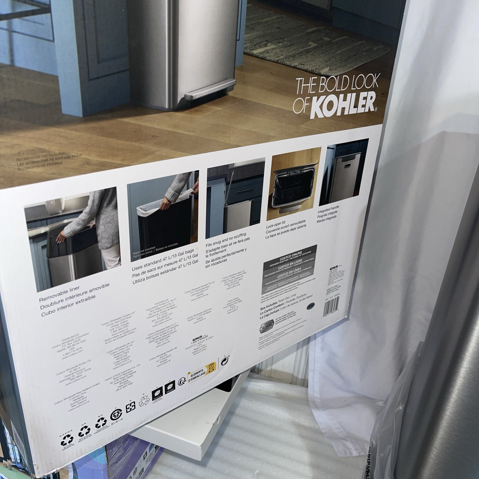 Kohler 47L Step Trash Can Ss Silver In Box