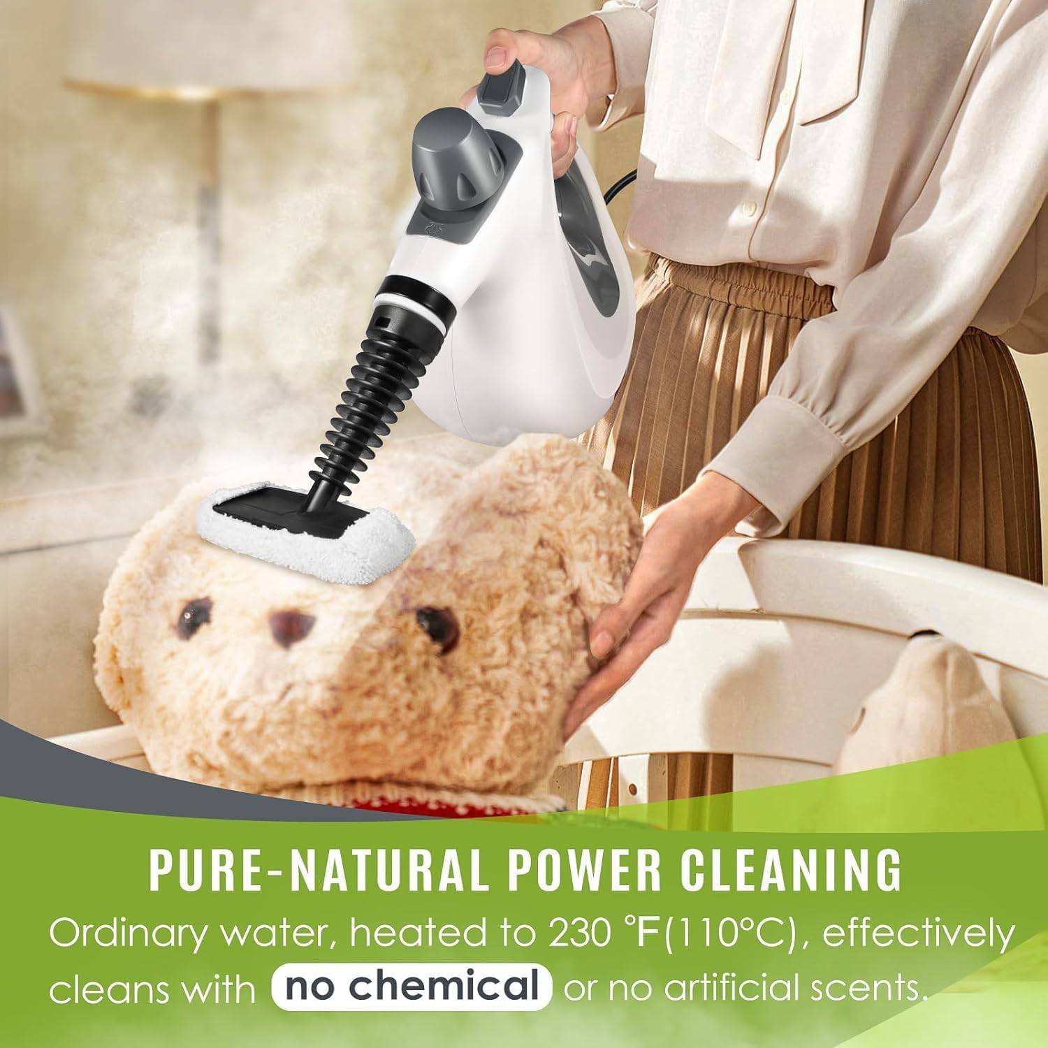 Pressurized Handheld Multi-Surface Natural Steam Cleaner with 12-pc Accessories