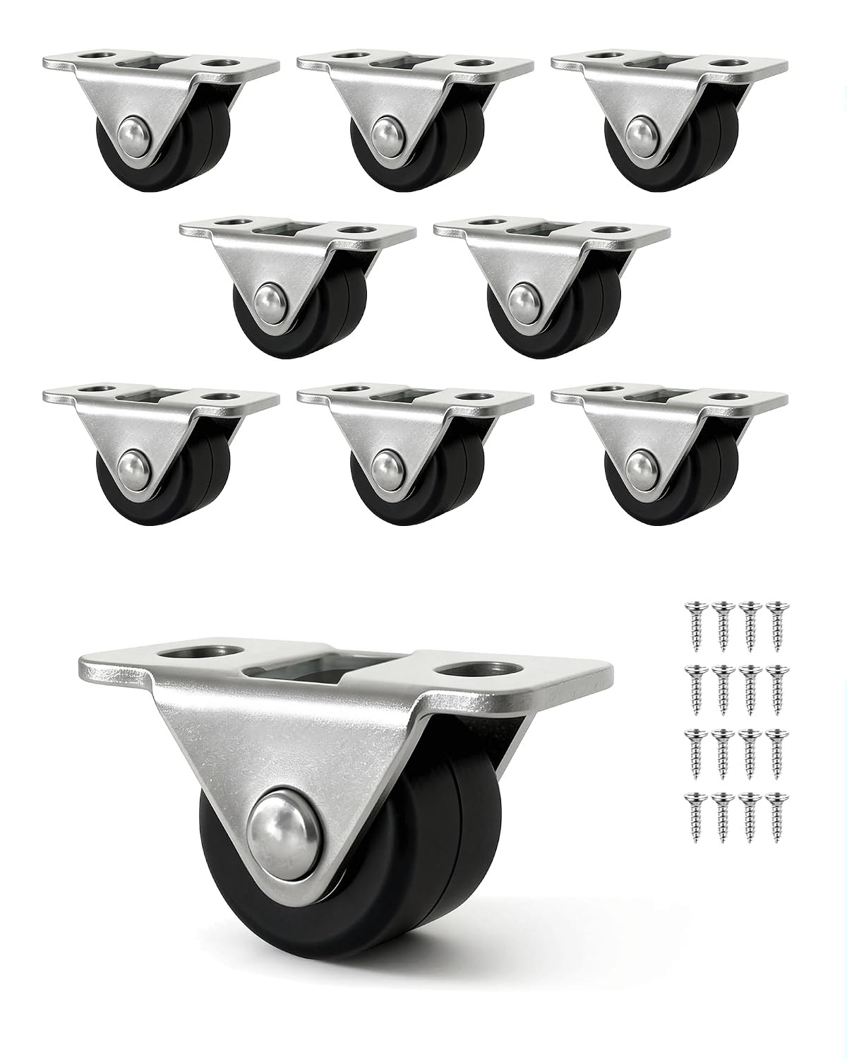 8 Pack Mini Fixed Caster Wheels – 1/2 Inch Small Silent Rigid Plate Casters for