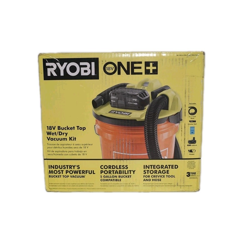 RYOBI Wet/Dry Bucket Top Vacuum Kit 5 Gal. 18V Cordless with Battery + Charger