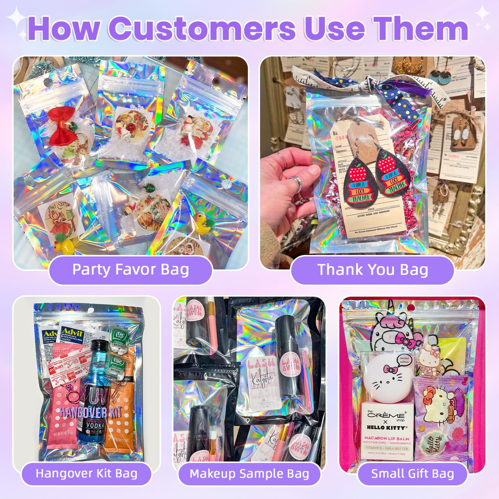 ANZNKU Holographic Bags 5×7 Mylar Resealable Inch,
