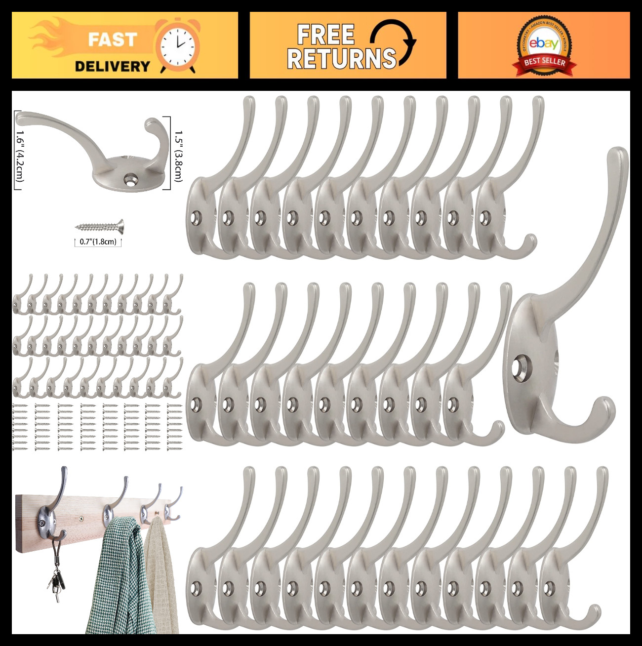 32 Pack Wall Mounted Double Coat Hooks – Retro Utility Hooks for Coats, Bags, To