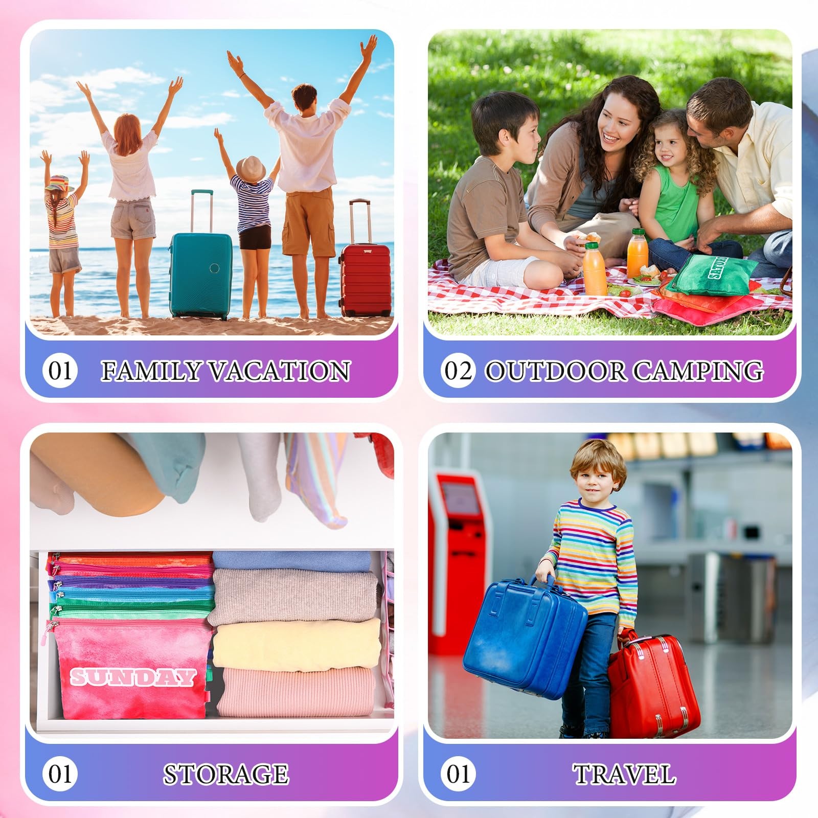 14 Pcs Kids Days of Week Compression Packing Cubes Daily Outfit Organizers