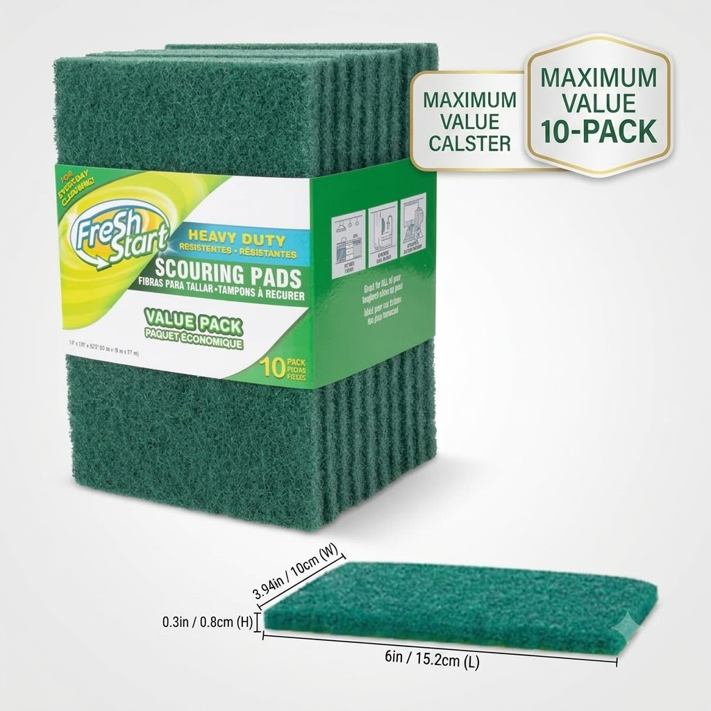 Fresh Start 10-Pack Heavy Duty Scouring Pads Green Scrub Sponge Kitchen Clean