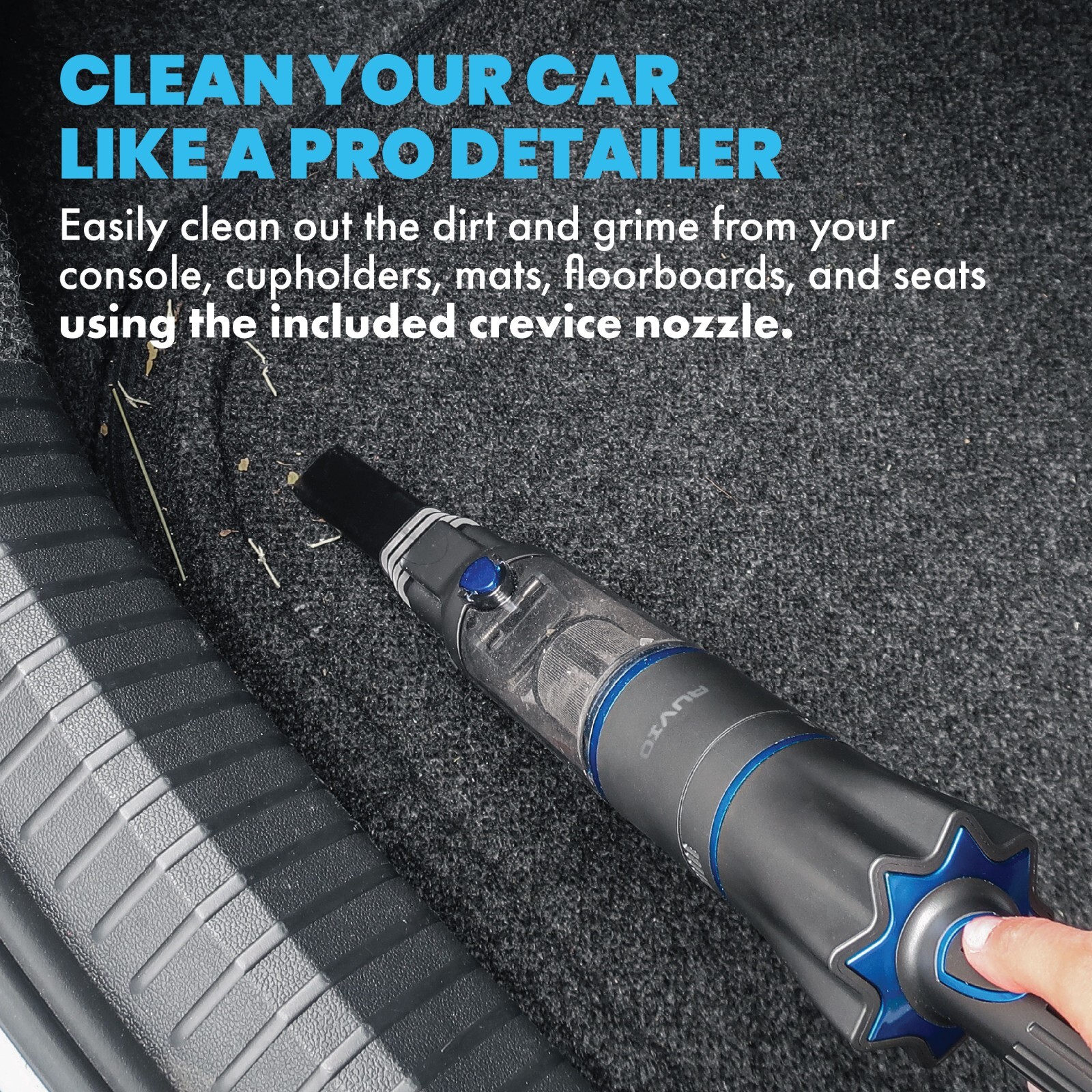 Ruvio Pro Cordless Hand Vacuum 17” Portable Vacuum Cleaner for Home and Car Use