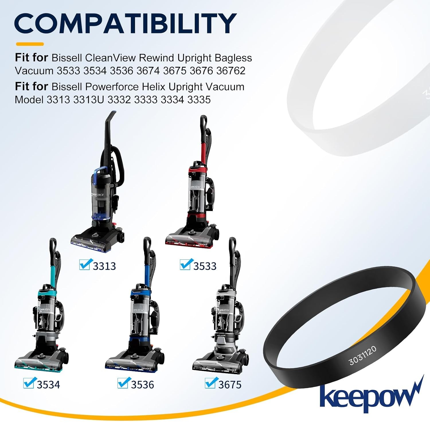 Replacement Belt and Filter Compatible with Bissell CleanView Rewind Upright