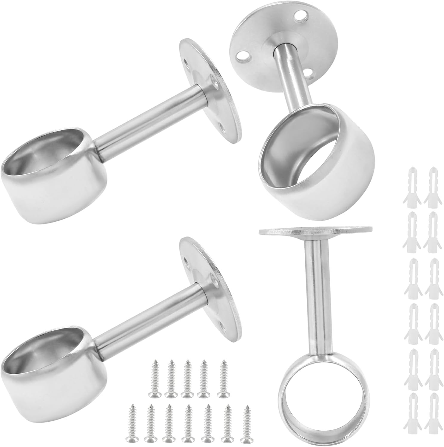 4 Packs 1-1/4 Inch Closet Rod Holder Curtain Rod Support, Stainless Steel
