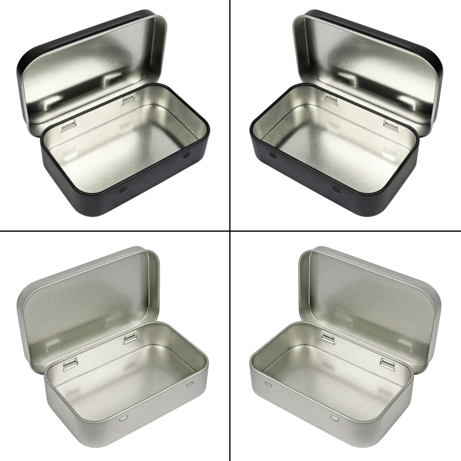 Metal Rectangular Empty Hinged Tins Box Containers 3.75 x 2.45 x 0.8 Inch Silver