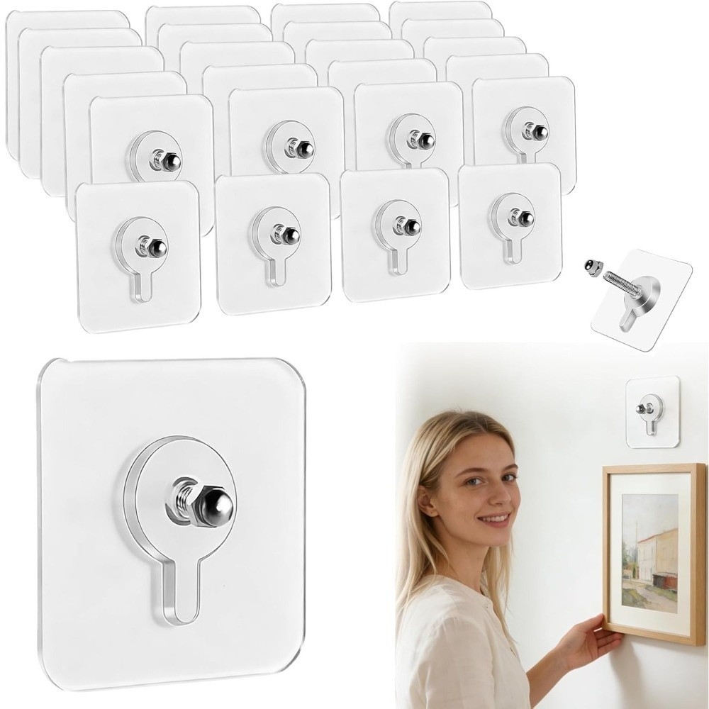 10x Self Adhesive Wall Hooks No Drill Screw Stickers Punch Free Seamless Clear