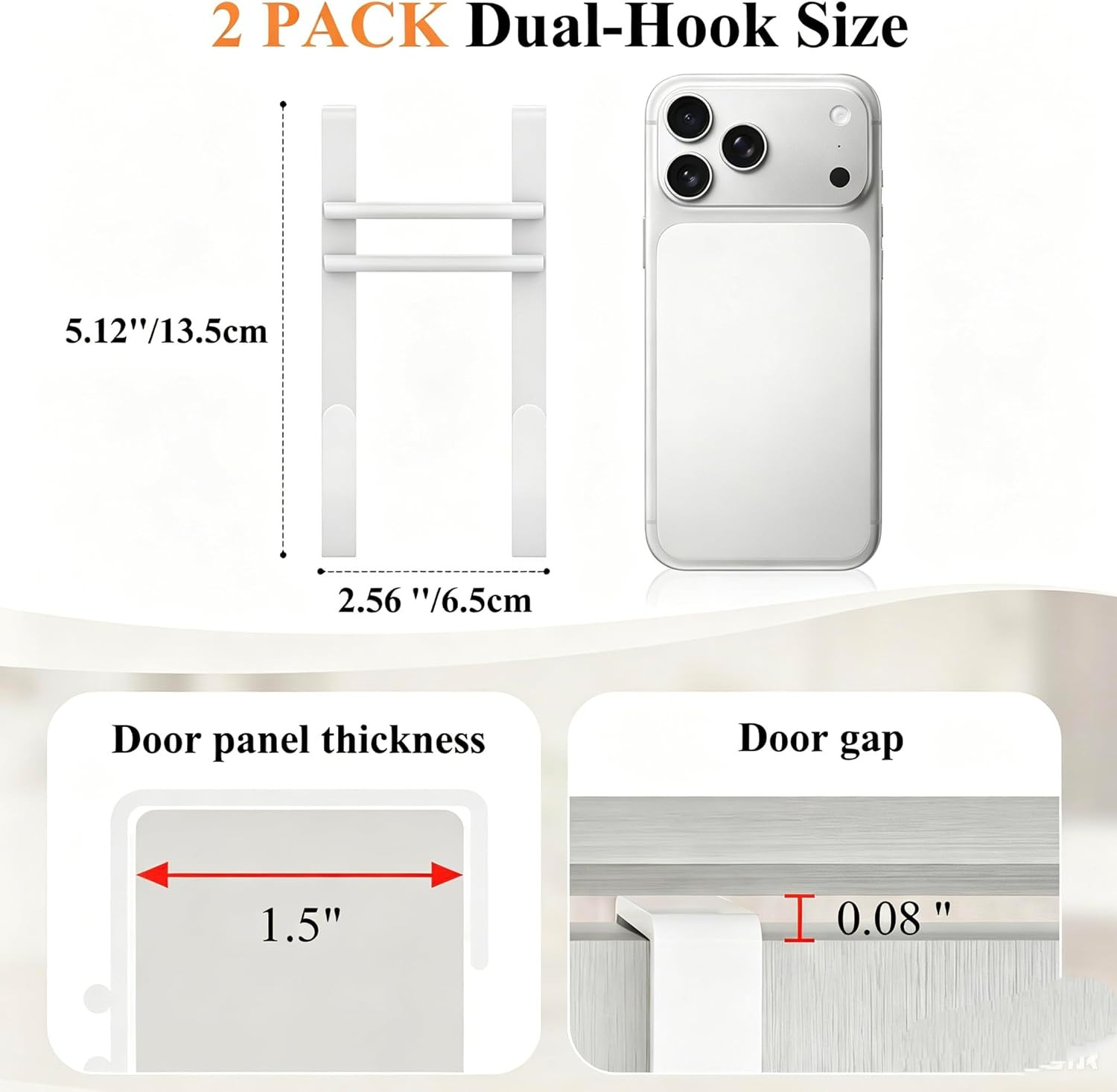 Over the Door Hooks, No Assembly Required 2 PCS Double Hanger Heavy Duty Metal T