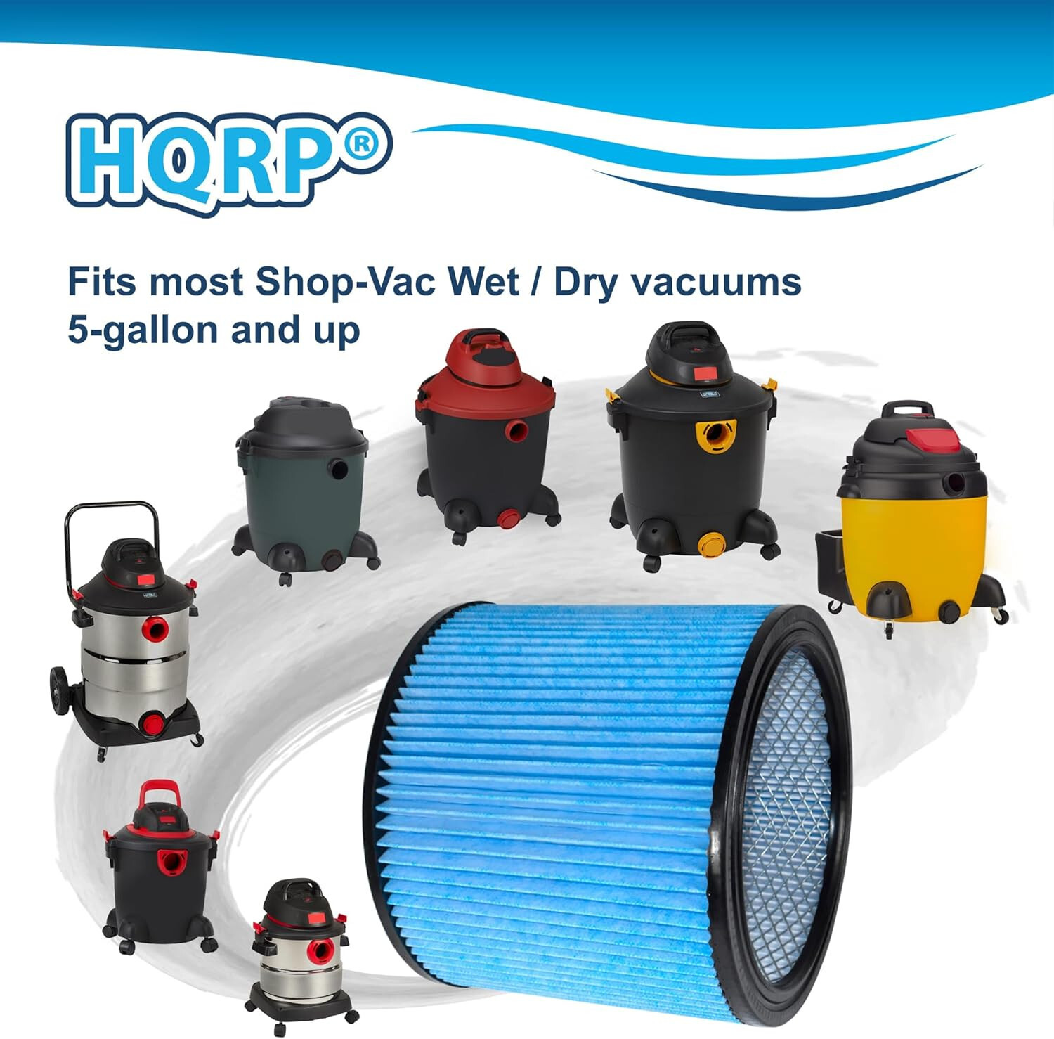 2-Pack HQRP Blue H13 HEPA Cartridge Filter for Shop-vac 90340 90350 90304 90344