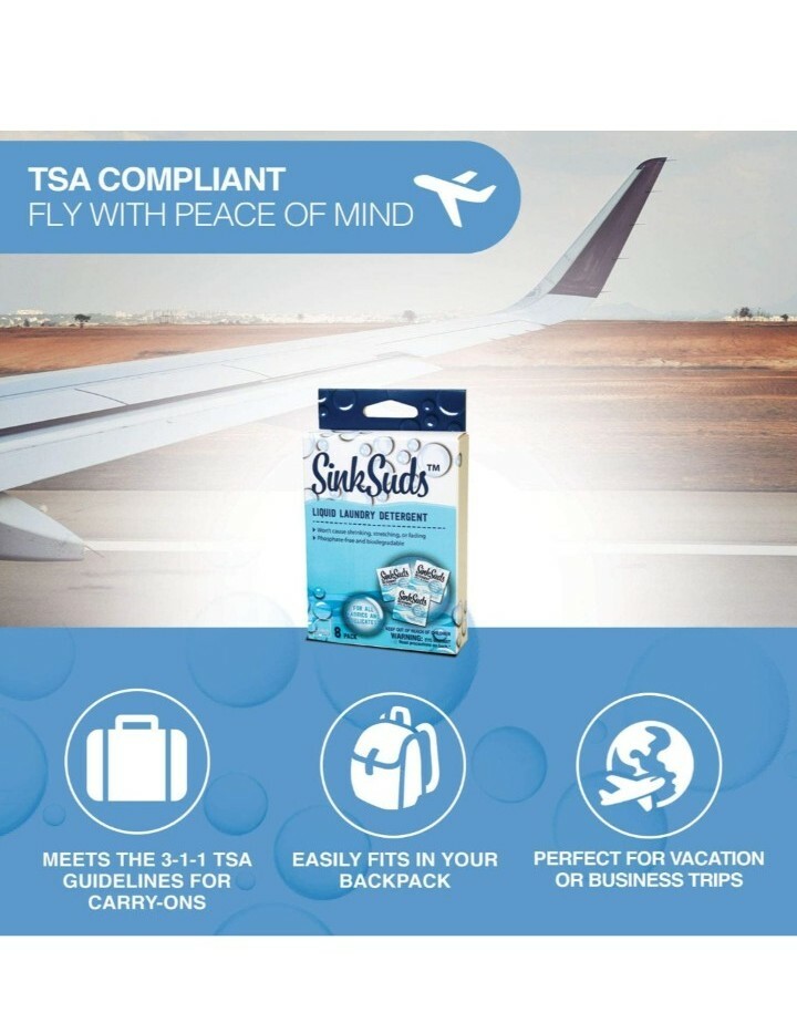 SinkSuds Laundry Detergent | Travel Size Liquid Soap | TSA Compliant 8 Pack